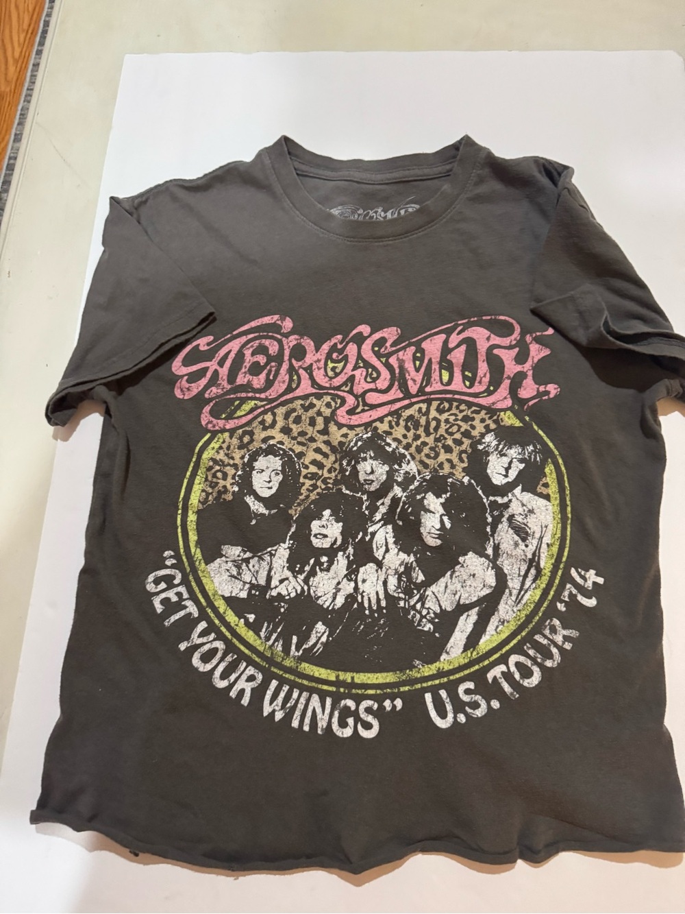 Unisex  Aerosmith Graphic Tee - Charcoal with Pink & Yellow Print